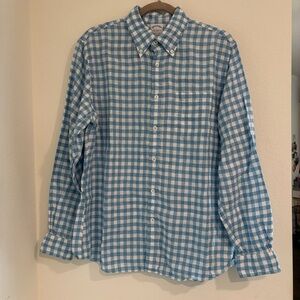 Brooks Brothers Regent Fit Linen Blue White Check Long Sleeve Button Down Shirt